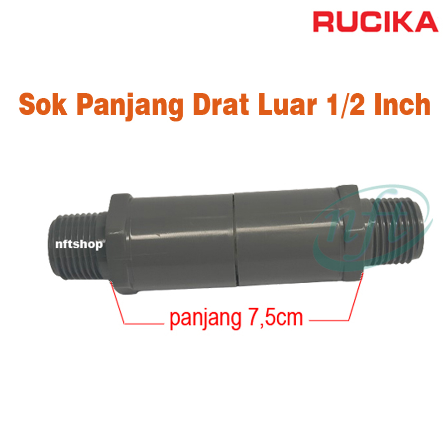 Double Nepel Sok Drat Luar Panjang Rucika 1/2 Inch